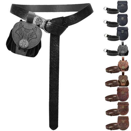AUNGCSHE Mittelalter Tasche Geprägter, Mittelalter Gürtel und Mittelalter Gürteltasche, Wikinger Gürtel für Passend zum Wikinger Piraten Zauberer Ritter Renaissance Kostüm (Schwarzes A) von AUNGCSHE