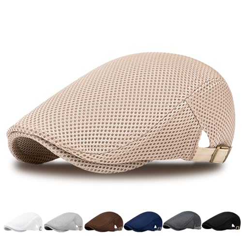 AUNGKWANG Herren Schirmmütze, Unisex Baskenmütze, Atmungsaktives Mesh, Sonnenhut, Kopfbedeckung Herren Sommer, Schiebermütze HerrenSommer, Verstellbar, Khaki von AUNGKWANG