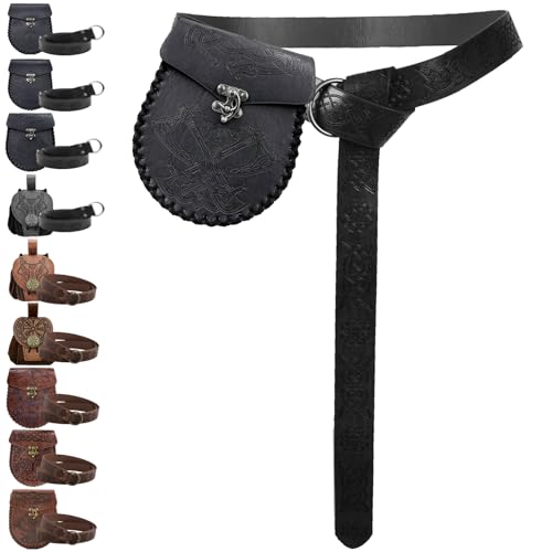 AUNGKWANG Mittelalter Kleidung Herren Damen, Mittelalter Gürteltasche mit Nordischem Retro Kordelzugbeutel, Renaissance Kunstleder Gürtel und Gürteltasche Set für Halloween, Karneval, LARP, Ren Faire von AUNGKWANG