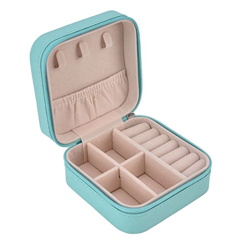 Kleine Schmuckschatulle, Tragbare Schmuckschatulle mit Reißverschluss, Mini Reise Schmuck Organizer für Frauen Mädchen Ringe Anhänger Ohrringe Halsketten (Blau) von AUNMAS
