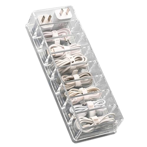 Transparente Datenkabel-Aufbewahrungsbox mit Mehreren Fächern, Schreibtisch-Organizer-Box für Zuhause, Büro, Schule, mit 10 Kabelbindern, Geeignet für Kopfhörer und Netzstecker von AUNMAS