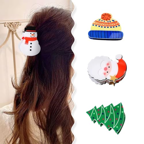 AUOCATTAIL Haarklammern für Damen und Mädchen, Weihnachtsmann, Hut-Stil, starker Halt, Kieferclips für dünnes Haar von AUOCATTAIL