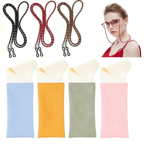 AUOGME 7 Stück Brillenetui Weich-Stück Brillenkette Damen,Brillenband Damen Herren, Mit Reinigungstuch Brillenetui,Brillentasche,Soft Glasses Case,Sonnenbrillen etui,Brillenetuis Für Damen AUOGME 7 Stück Brillenetui Weich-Stück Brillenkette Damen,Brillenband Damen Herren, Mit Reinigungstuch Brillenetui,Brillentasche,Soft Glasses Case,Sonnenbrillen etui,Brillenetuis Für Damen von AUOGME
