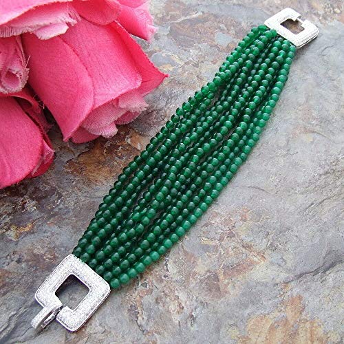 AUOQKQUT 8" 12 Strands 4mm Round Green Jade Bracelet Cubic Zirconia Clasp von AUOQKQUT