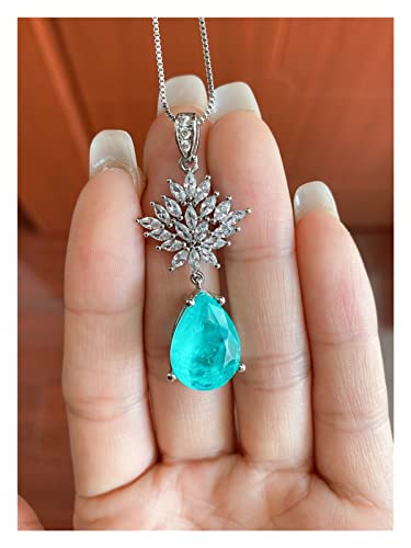 AUOQKQUT Ketten für Damen 925 Sterling Silber Paraiba Turmalin Erstellt Moissanite Ohrringe/Halskette/Anhänger Edles Schmuckset for Frauen erfüllen Mode-Accessoires(Size:Earrings) von AUOQKQUT