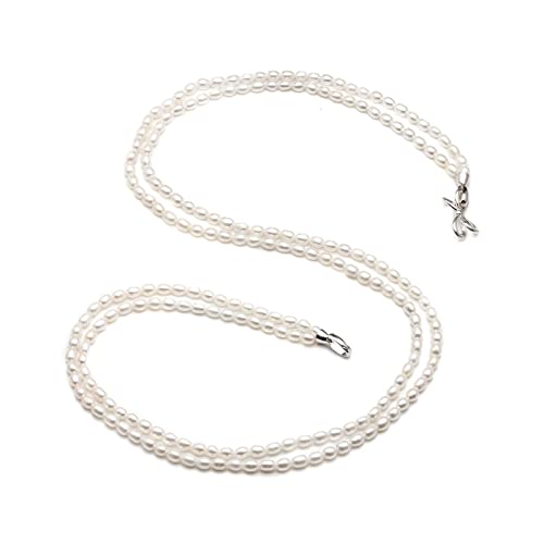 AUOQKQUT Ketten für Damen Echte natürliche Süßwasser-Halskette mit kleinen langen Doppelperlen Damen Weiß erfüllen Mode-Accessoires(Size:7 3/8) von AUOQKQUT