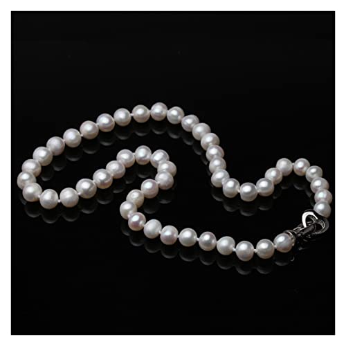 AUOQKQUT Ketten für Damen Echte natürliche Süßwasser-Perlenkette in der Nähe von runden Frauen, klassische weiße 925-Silber-Perlenkette erfüllen Mode-Accessoires(Color:8-9mm,Size:6 3/4) von AUOQKQUT