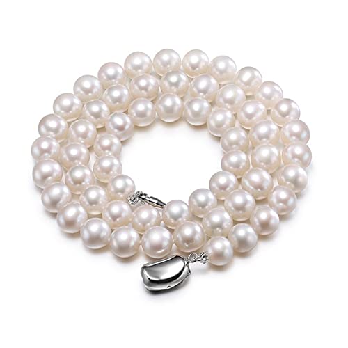 AUOQKQUT Ketten für Damen Echte runde Süßwasser-Perlenkette for Frauen, weiße natürliche Perlenketten for Brautfrauen erfüllen Mode-Accessoires(Color:45cm,Size:8-9mm) von AUOQKQUT