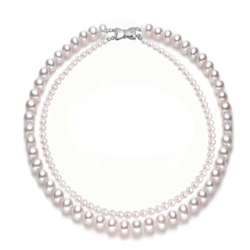 AUOQKQUT Ketten für Damen Klassische Hochzeit Doppelte Natürliche Perlenkette Frauen Favorit, Luxuriöse Echte Süßwasserperlenkette erfüllen Mode-Accessoires(Color:White,Size:In 40cm out 43cm) von AUOQKQUT