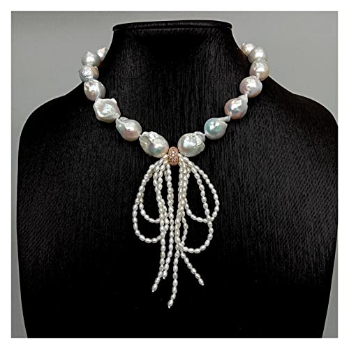 AUOQKQUT Ketten für Damen Kultivierte weiße Keshi-Perlenkette Süßwasser Bowknot? Fashion Desigh Schmuck 17 Zoll Mode-Accessoires von AUOQKQUT