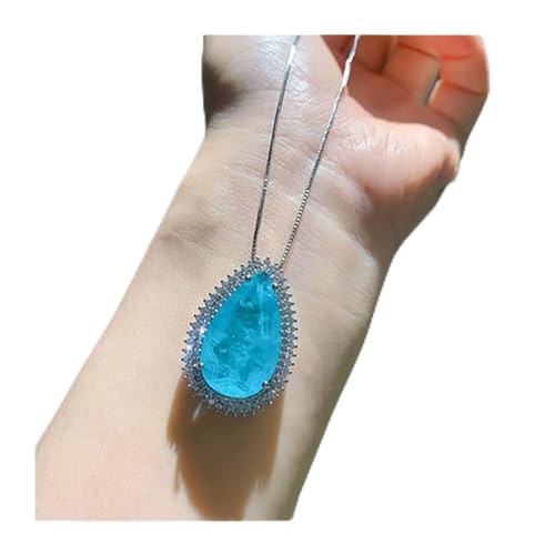 AUOQKQUT Ketten für Damen Retro 925 Sterling Silber Hochzeitsschmuck Sets for Frauen Blauer Stein Paraiba Turmalin Diamant Tropfen Ohrringe Anhänger Halskette erfüllen Mode-Accessoires(Size:Necklace) von AUOQKQUT