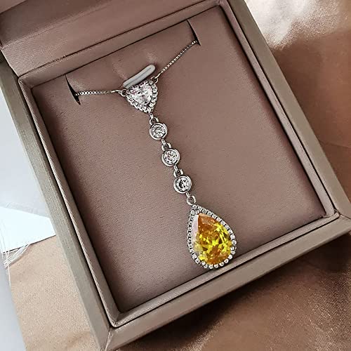 AUOQKQUT Ketten für Damen Retro Wassertropfen Topas Edelstein Ohrringe/Halskette 925 Sterling Silber Edelstein Hochzeit Verlobung Edles Schmuckset for Frauen erfüllen Mode-Accessoires(Size:Necklace) von AUOQKQUT