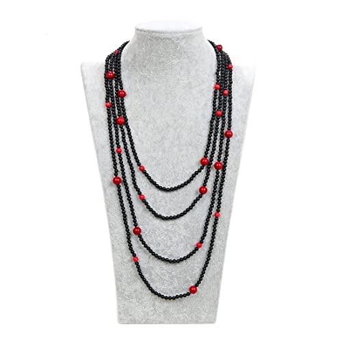 AUOQKQUT Ketten für Damen Schmuck 100 Zoll runde rote Koralle schwarzer lange Halskette for Frauen erfüllen Mode-Accessoires von AUOQKQUT