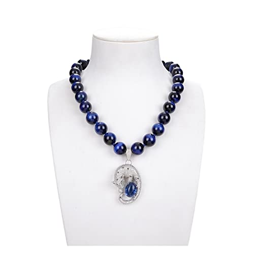 AUOQKQUT Ketten für Damen Schmuck 18 Zoll runder natürlicher blauer Tigerauge-Halsketten-Anhänger erfüllen Mode-Accessoires von AUOQKQUT