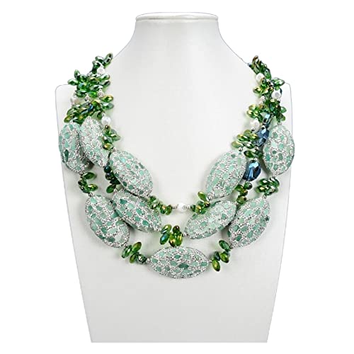 AUOQKQUT Ketten für Damen Schmuck 50,8 cm, 3 Reihen, grüne Kristallhalskette, Pave, grüne Aventurin-Perlen for Frauen Mode-Accessoires von AUOQKQUT