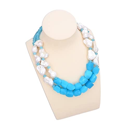 AUOQKQUT Ketten für Damen Schmuck Bead-Nucleated Keshi Baroque Pearl Blue Quartz Grobe Halskette erfüllen Mode-Accessoires von AUOQKQUT