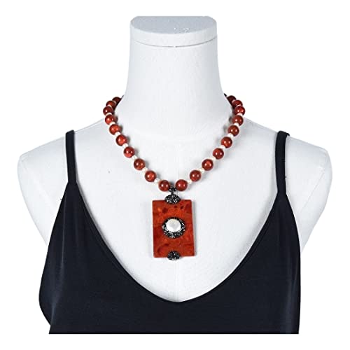 AUOQKQUT Ketten für Damen Schmuck Rote schwammige Koralle Runde rosa Perlenkette Rechteckige schwammige Koralle weiße Münzen-Perlen-Anhänger-Halskette for Frauen erfüllen Mode-Accessoires von AUOQKQUT