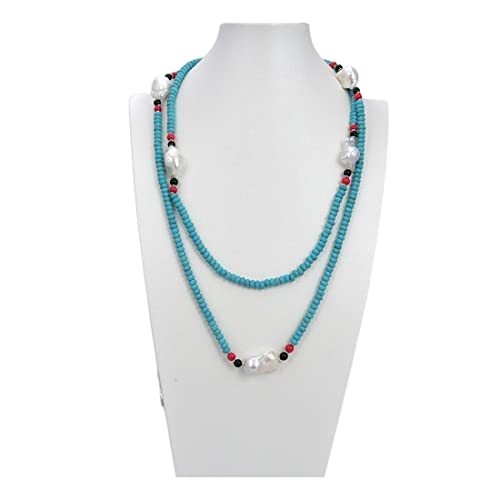 AUOQKQUT Ketten für Damen Schmucksachen 50inch 22MM Keshi-Perlen-Türkis-Korallen-Halskette erfüllen Mode-Accessoires von AUOQKQUT