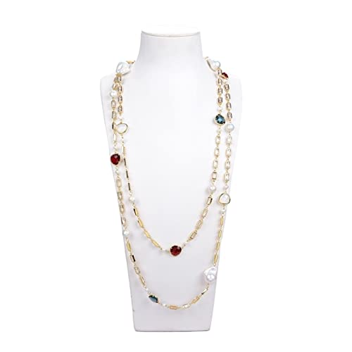AUOQKQUT Ketten für Damen Schmucksachen 70inch weiße Keshi-Perlen-Kristallketten-lange Halskette erfüllen Mode-Accessoires von AUOQKQUT