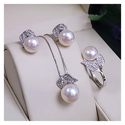 AUOQKQUT Ketten für Damen Schwarze Perlenkette Ohrringe Schmucksets for Frauen, 925er Sterlingsilber-Blattperlen-Set erfüllen Mode-Accessoires(Size:White pearl set) von AUOQKQUT