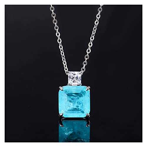 AUOQKQUT Ketten für Damen Vintage 925 Sterling Silber 12 * 12mm Paraiba Turmalin Halskette Anhänger Ohrringe for Frauen Charms Hochzeit Edlen Schmuck Sets erfüllen Mode-Accessoires(Size:Necklace) von AUOQKQUT