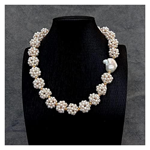 AUOQKQUT Ketten für Damen Weiße Süßwasser-Zuchtperlen Ball Handgemachte Keshi-Perlen-Halsketten-Schmuck Mode-Accessoires von AUOQKQUT