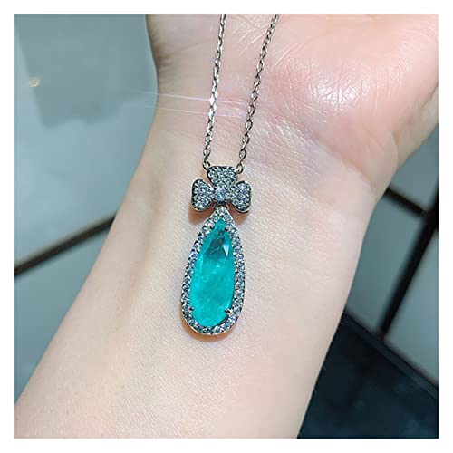 Ketten für Damen 2021 925 Sterling Silber Wassertropfen Paraiba Turmalin Smaragd Anhänger Halskette Ohrringe Hochzeit Damen Schmuck Set erfüllen Mode-Accessoires(Color:45cm,Size:Green necklace) von AUOQKQUT