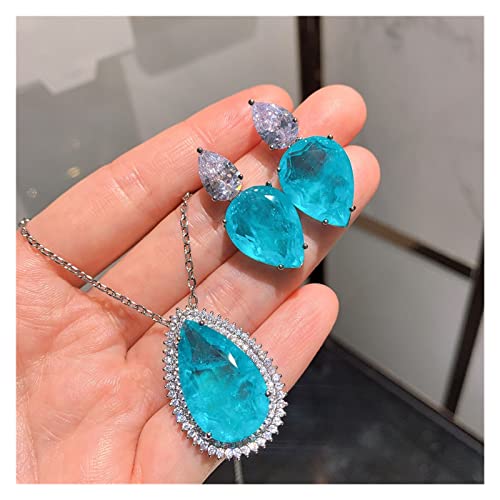 Ketten für Damen 2021 Neue 925 Sterling Silber Labordiamanten Paraiba Turmalin Aquamarin Ohrringe Anhänger Halskette Hochzeit Schmuck Sets for Frauen erfüllen Mode-Accessoires(Color:Aquamarine,Size:Je von AUOQKQUT