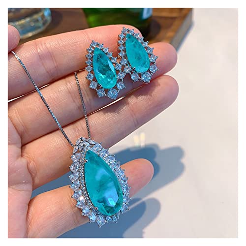 Ketten für Damen 2021 Trend 925 Sterling Silber Wassertropfen Paraiba Turmalin Anhänger Halskette Ohrringe for Frauen Hochzeit Party Edlen Schmuck Sets erfüllen Mode-Accessoires(Size:Earrings) von AUOQKQUT