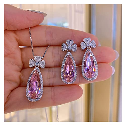 Ketten für Damen Charms 925 Sterling Silber 8 * 20mm Wassertropfen Rosa Quarz Ohrringe Anhänger Halskette for Frauen Romantische Hochzeit Party Edlen Schmuck Heiterkeit Mode-Accessoires(Size:Earrings) von AUOQKQUT