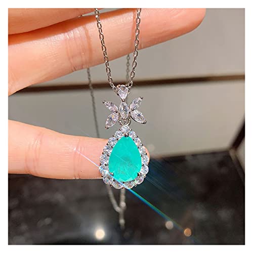 Ketten für Damen Luxus 925 Sterling Silber Hochzeitsschmuck Sets for Frauen Vintage 10 * 14mm Paraiba Turmalin Smaragd Ohrringe Anhänger Halskette erfüllen Mode-Accessoires(Color:45cm,Size:Blue Jewelr von AUOQKQUT