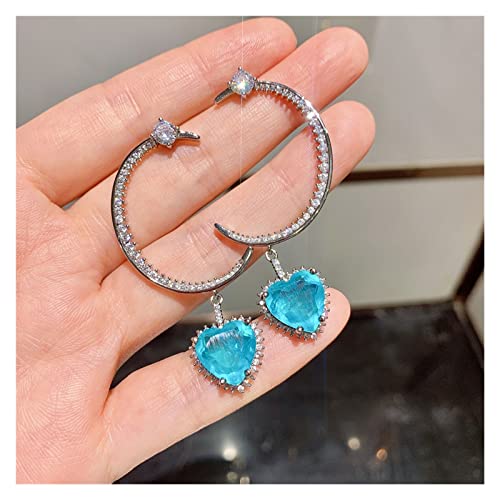 Ketten für Damen Luxus Falcate 925 Sterling Silber 12 * 12 mm herzförmiger Paraiba-Turmalin-Edelstein-Tropfen-Ohrringe Schmuck for Frauen erfüllen Mode-Accessoires(Color:45cm,Size:Sea blue Earrings) von AUOQKQUT