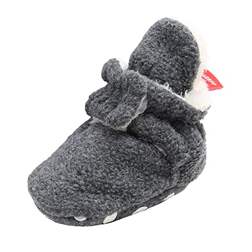 TMEOG Unisex-Baby Neugeborenes Fleece Booties Bio Baumwoll-Futter und rutschfeste Greifer Winterschuhe (0-6 Monate, A_Grau) von TMEOG