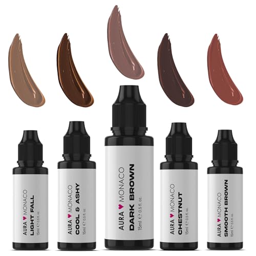 AURA Monaco | Airbrush Brows Farbe Chestnut – Hybride Flüssige Augenbrauenfarbe für Profis – Hochpigmentiert, Einfach anzuwenden, Langanhaltend bis zu 6 Wochen – 15 ml (Complete Kit) von AURA Monaco
