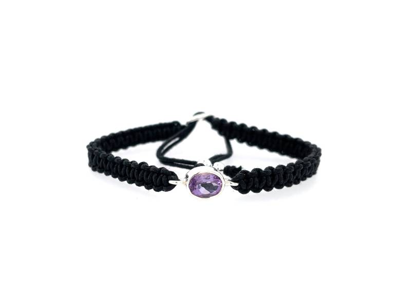 Amethyst Makramee, Echter Armschmuck, Schwarzes Armband Mit Edelstein, Februar Geburtsstein, Boho Edelstein von AURAEDELSTEIN