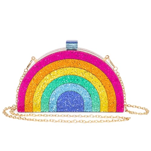 AURAMIYA Pailletten Umhängetasche Glitzer Regenbogen Bunt Damen Abendtasche Umhängetasche mit Kette Umhängetasche Halbrund Acryl Umhängetasche für Tanzpartys, Farbe:, Small von AURAMIYA
