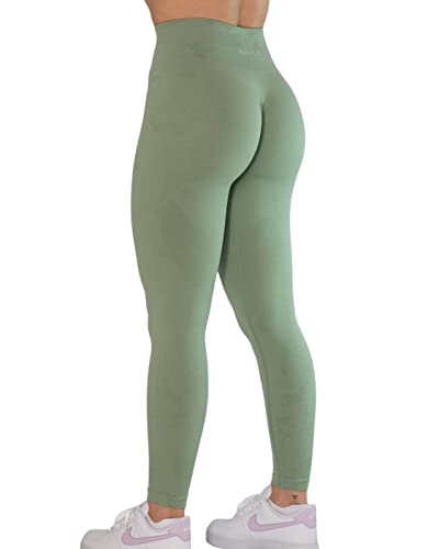 AUROLA CAMO Collection Workout-Leggings für Damen, dezentes Logo, nahtlos, Scrunch-Strumpfhose, Yoga, Laufen, aktive Hose, Camo-Bean Green, S von AUROLA