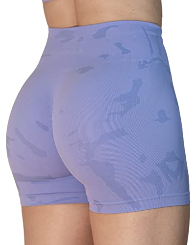 AUROLA CAMO Workout-Shorts für Damen, nahtlos, dezentes Logo, Scrunch-Shorts, Camo-Jacaranda, Mittel von AUROLA