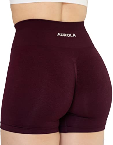 AUROLA Damen Athletic Shorts Hohe Taille Laufshorts Sportlich Kurz Gym Elastische Workout Shorts, Black Cherry, Groß von AUROLA