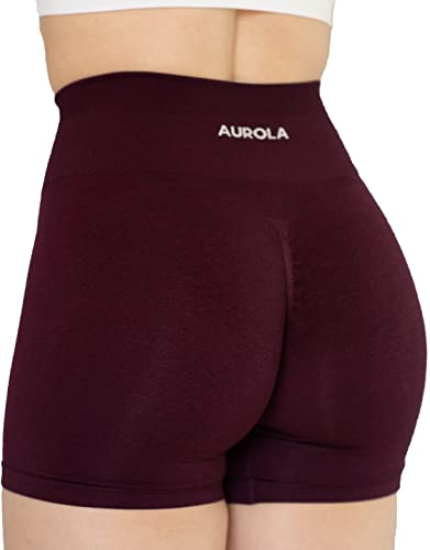 AUROLA Damen Athletic Shorts Hohe Taille Laufshorts Sportlich Kurz Gym Elastische Workout Shorts, Black Cherry, Mittel von AUROLA