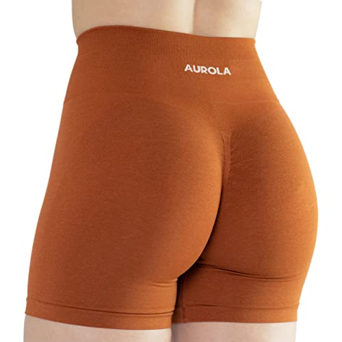 AUROLA Damen Athletic Shorts Hohe Taille Laufshorts Sportlich Kurz Gym Elastische Workout Shorts, Gold Fire, Mittel von AUROLA