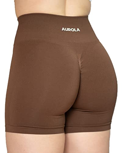 AUROLA Damen Athletic Shorts Hohe Taille Laufshorts Sportlich Kurz Gym Elastische Workout Shorts, Pusteblume braun, Groß von AUROLA