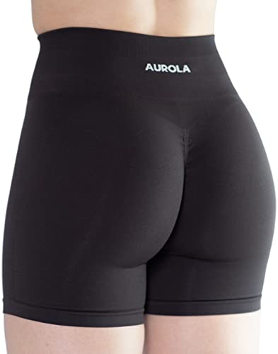 AUROLA Damen Athletic Shorts Hohe Taille Laufshorts Sportlich Kurz Gym Elastische Workout Shorts, Seal Brown, Mittel von AUROLA