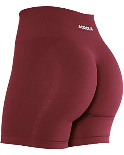 AUROLA Damen Athletic Shorts Hohe Taille Laufshorts Sportlich Kurz Gym Elastische Workout Shorts, Sonnentrocknete Tomate, Klein von AUROLA