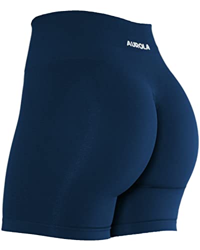 AUROLA Damen Athletic Shorts Hohe Taille Laufshorts Sportlich Kurz Gym Elastische Workout Shorts, Tuxedo Blue, Groß von AUROLA