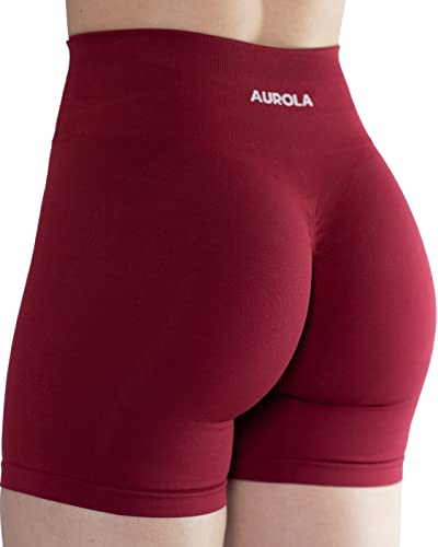 AUROLA Damen Athletic Shorts Hohe Taille Laufshorts Sportlich Kurz Gym Elastische Workout Shorts, dunkelrot, Groß von AUROLA