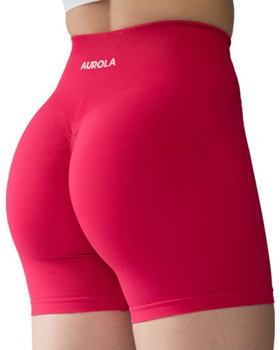 AUROLA Damen Athletic Shorts Hohe Taille Laufshorts Sportlich Kurz Gym Elastische Workout Shorts, rose,X-Klein von AUROLA