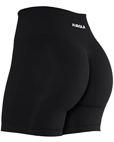 AUROLA Damen Athletic Shorts Hohe Taille Laufshorts Sportlich Kurz Gym Elastische Workout Shorts, schwarz, Groß von AUROLA