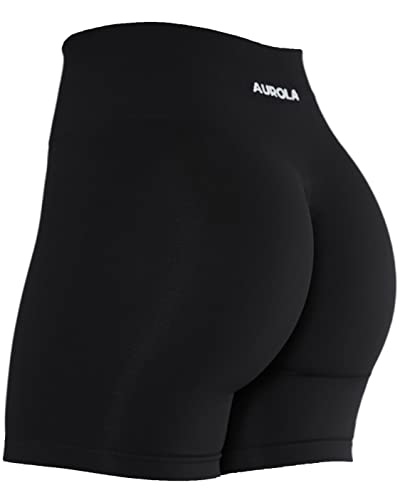 AUROLA Damen Athletic Shorts Hohe Taille Laufshorts Sportlich Kurz Gym Elastische Workout Shorts, schwarz, Klein von AUROLA