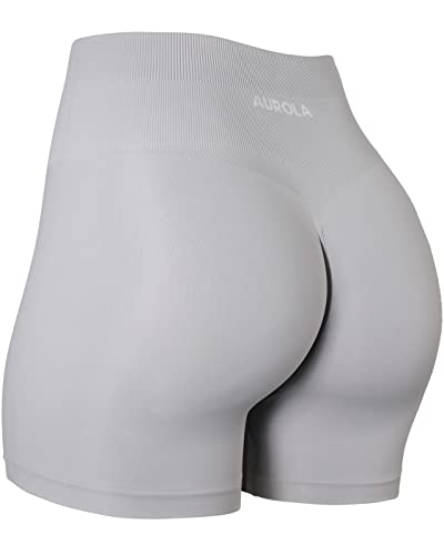AUROLA Dream Collection Workout-Shorts für Damen, Scrunch, nahtlos, weich, hohe Taille, Fitness-Shorts, Grau - Glacier Grey, Klein von AUROLA